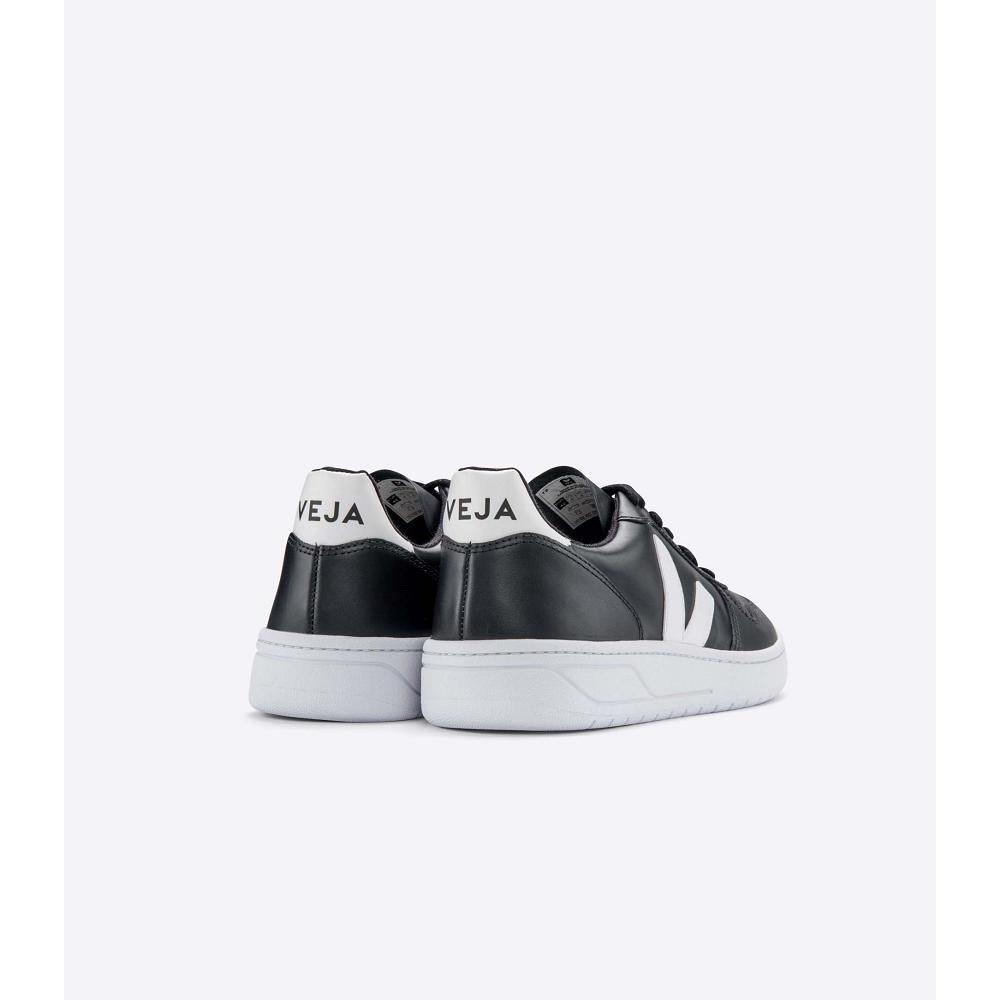 Men's Veja V-10 LEATHER SOLE Sneakers Black/White | ZA 321RVD